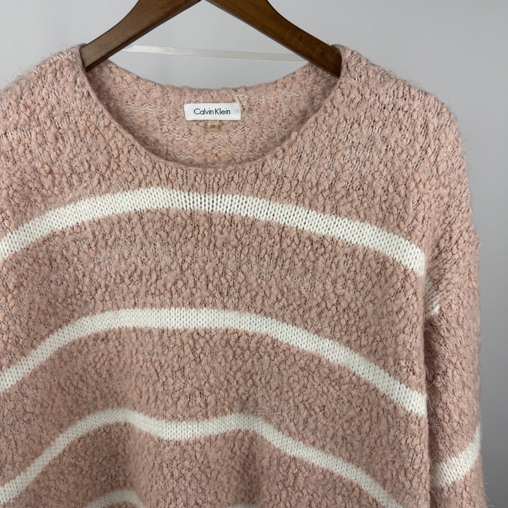 Calvin Klein Womens 2XL Striped Eyelash-Knit Sweater‎ Blush